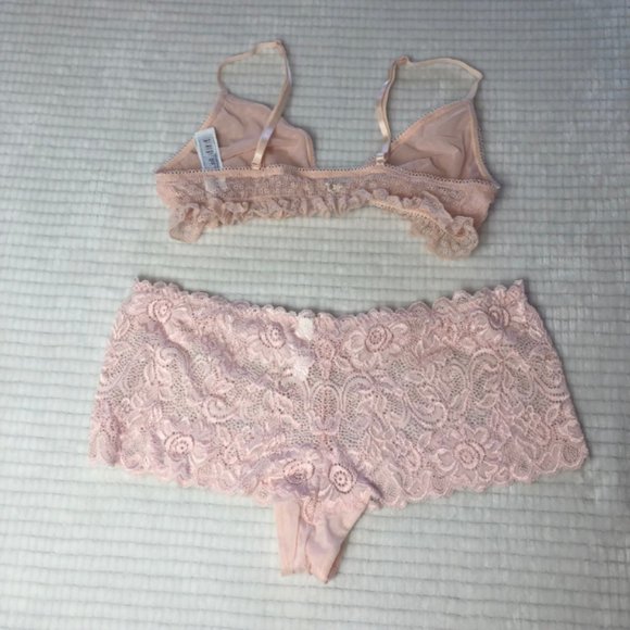 Pink Lace Bralette and Boy Shorts Set Size L - Picture 2 of 8